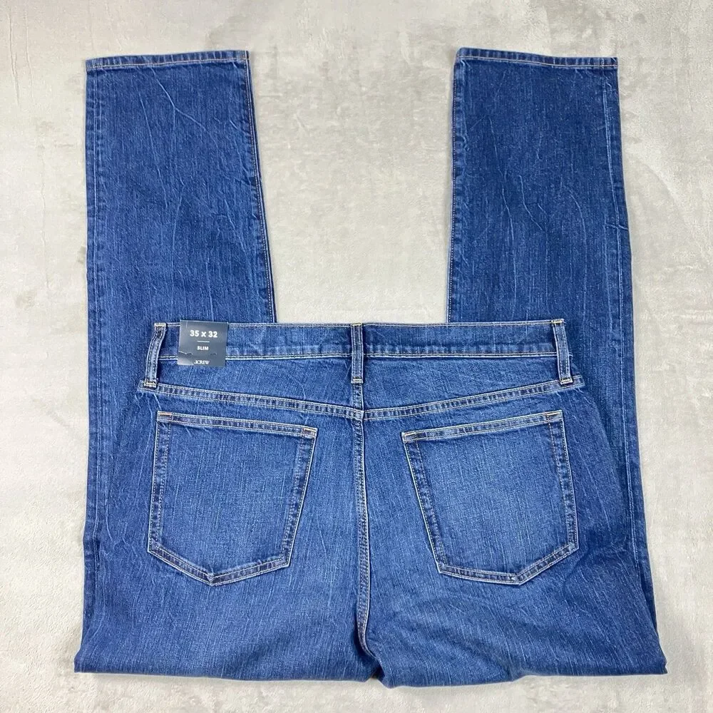 J.Crew Flex Slim Mens Jeans 35x32* Blue Denim 5 Pocket Stretch Preppy